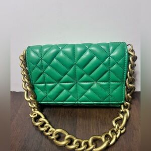 Zara Green Quilted Shoulder Bag Green Quilted